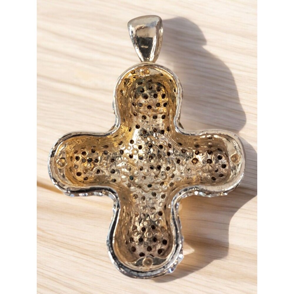 Simulated Diamond Cross on Yellow Gold Pendant - Picture 2 of 2